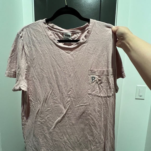 Pink Victoria secret campus crew neck short sleeve pocket logo shirt L - Picture 3 of 5
